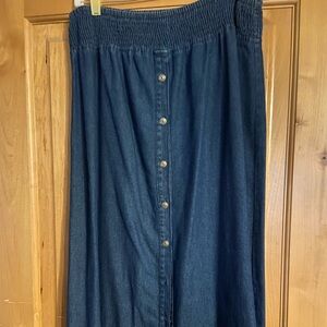 Button-Front Denim Skirt w/ elastic waist